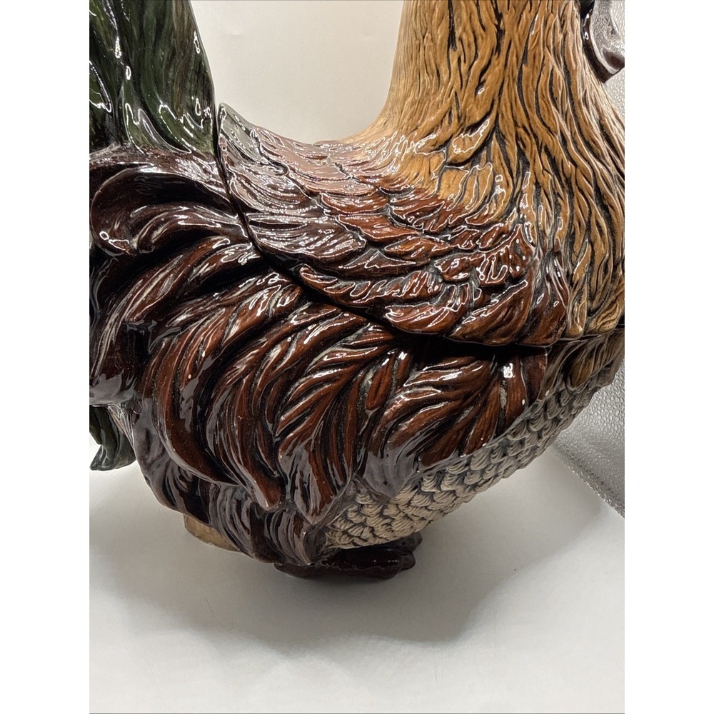 Vintage XLarge Rustic Colorful Porcelain Rooster Hand-painted Figurine 15" T - Picture 8 of 16